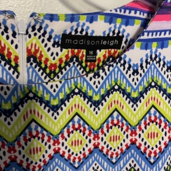 Madison Leigh 16 Sleeveless Shift Dress Zig Zag Chevron Bright Tassel Whimsygoth - Picture 7 of 8